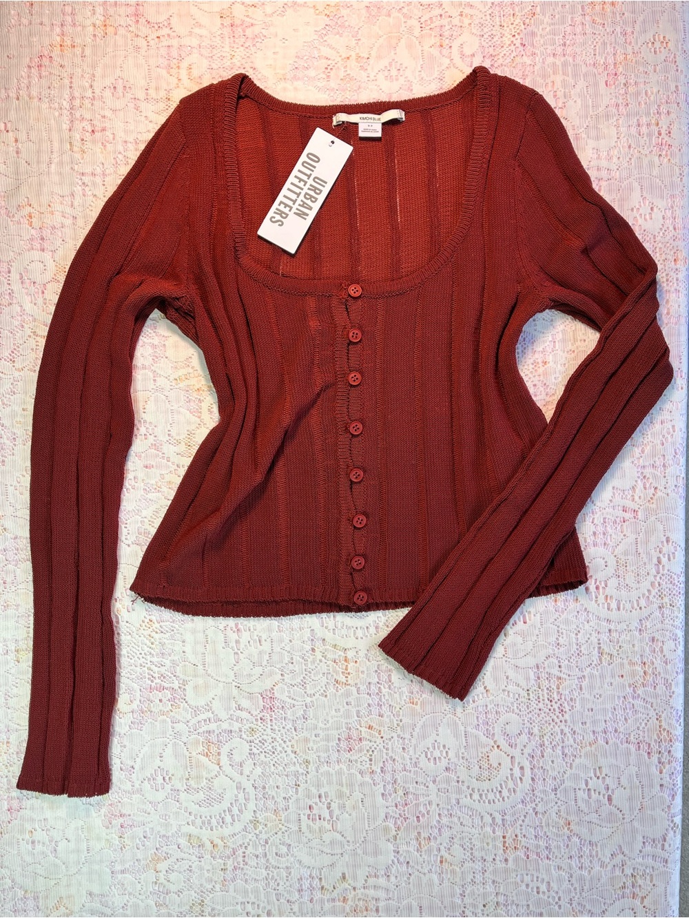 Kimchi Blue Button-Front Ribbed Cardigan Red Small NWT